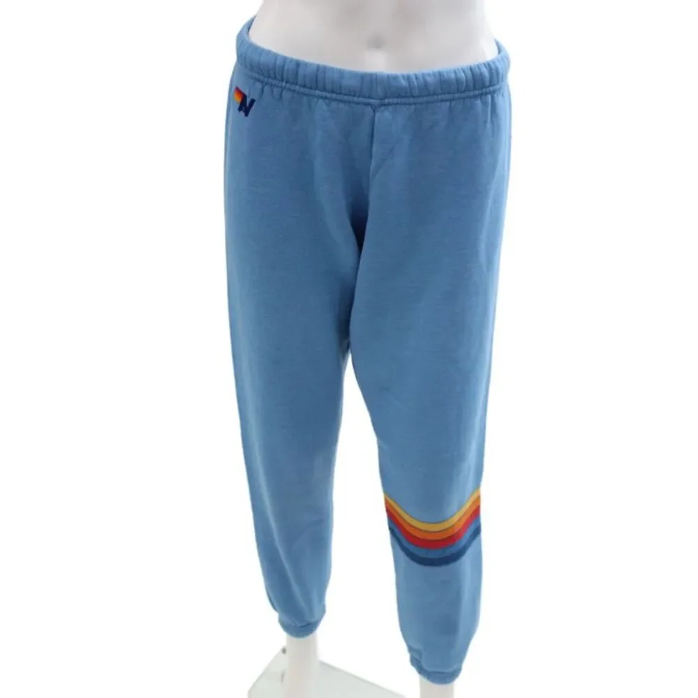 Aviator Nation Womens Jogger Pants Blue Striped 50% Cotton Pull On Size S